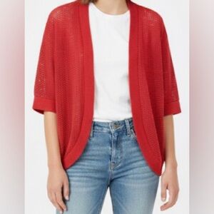 Catherines Cardigan Women’s 1X 18-20W Coral Open Front Short Sleeve Knit